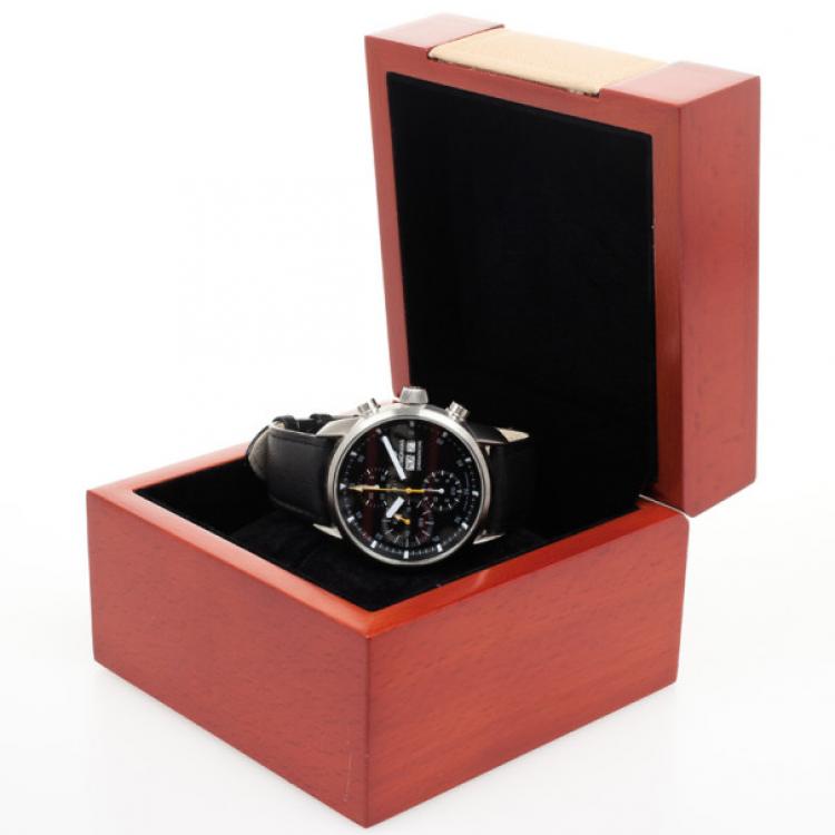 Pre Owned Junghans Ambassador SS Leather Chronograph Black Mens Wristwatch 42.5 MM