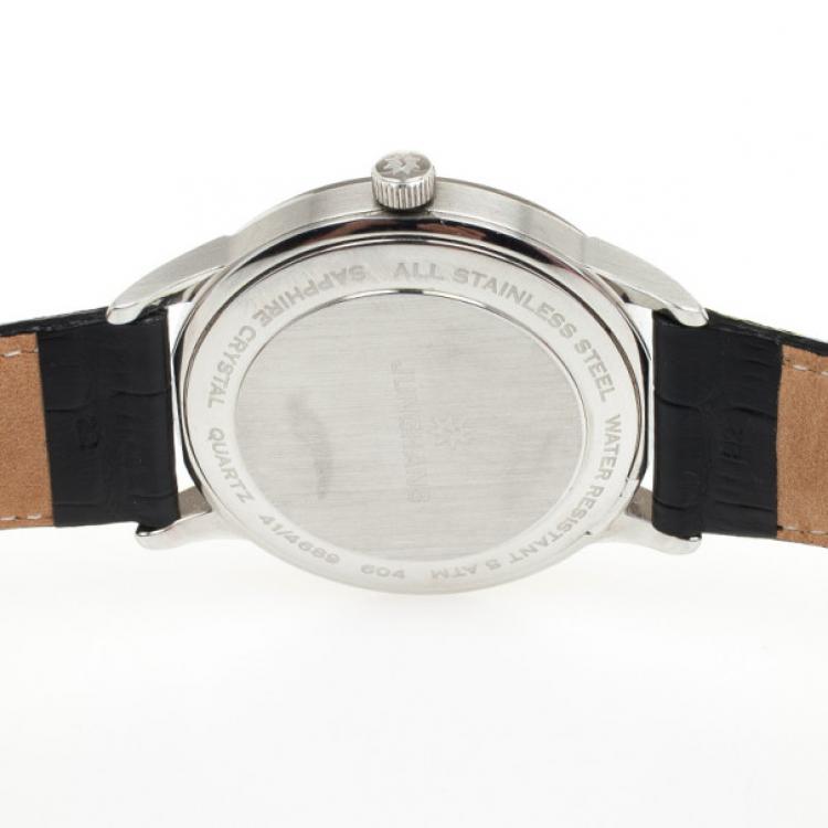 Pre Owned Junghans White SS Leather Mens Wristwatch 40 MM