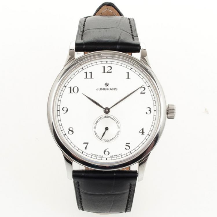 Pre Owned Junghans White SS Leather Mens Wristwatch 40 MM