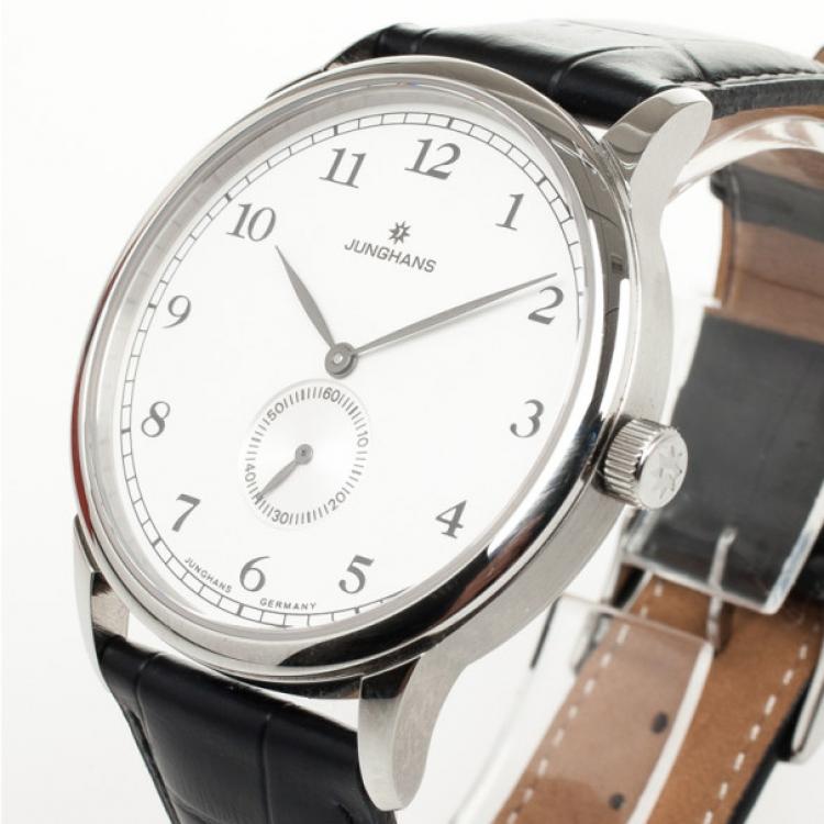 Pre Owned Junghans White SS Leather Mens Wristwatch 40 MM