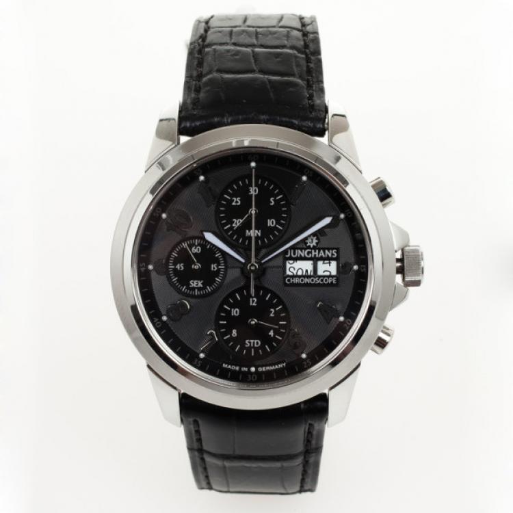 Pre Owned Junghans Chronoscope SS Leather Mens Wristwatch 42 MM