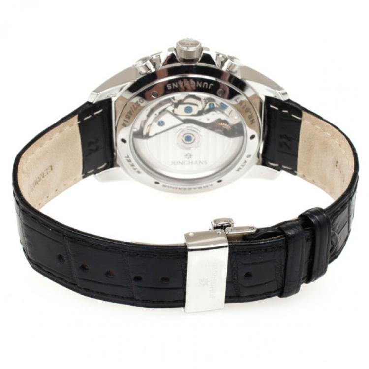 Pre Owned Junghans Chronoscope SS Leather Mens Wristwatch 42 MM