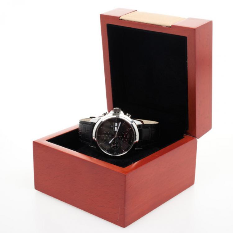 Pre Owned Junghans Chronoscope SS Leather Mens Wristwatch 42 MM