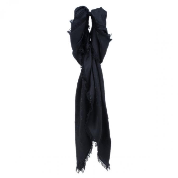 Pre Owned Louis Vuitton Black Monogram Silk Shawl