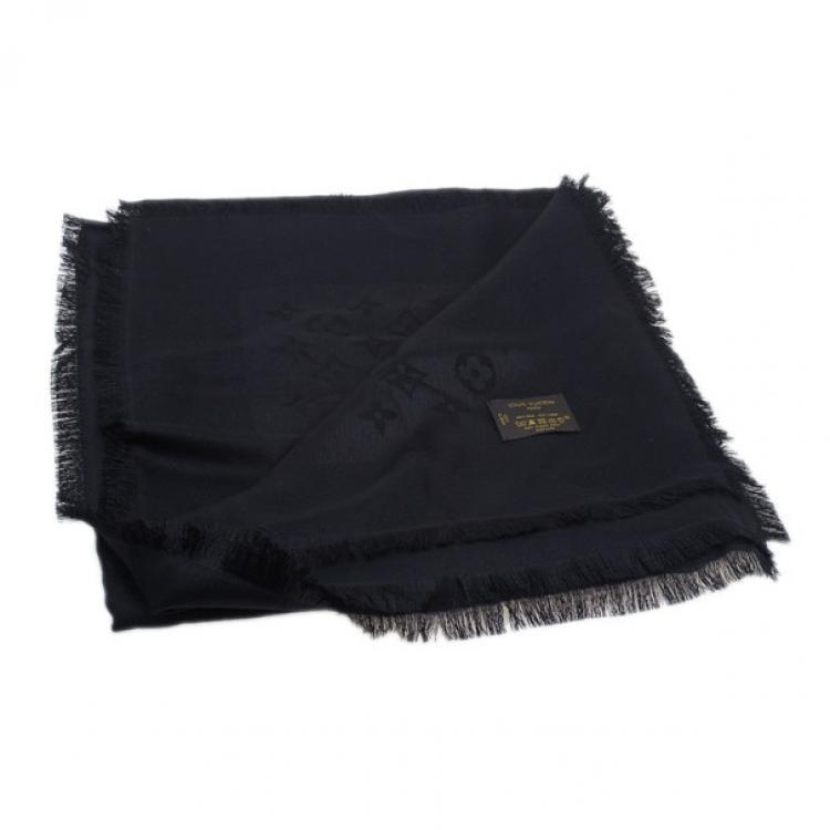 Pre Owned Louis Vuitton Black Monogram Silk Shawl