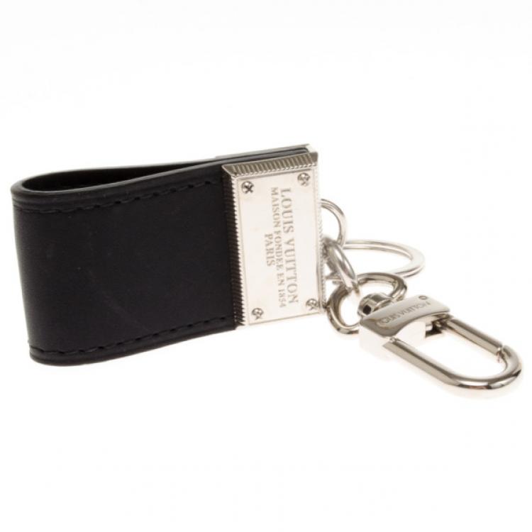 Pre Owned Louis Vuitton Black Leather Keyring