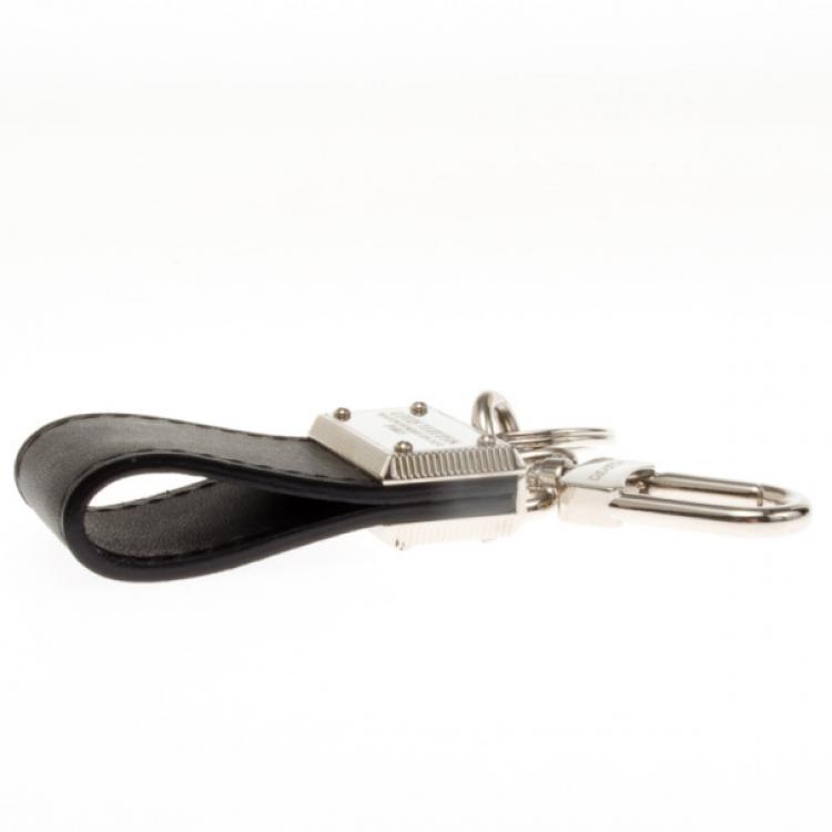 Pre Owned Louis Vuitton Black Leather Keyring