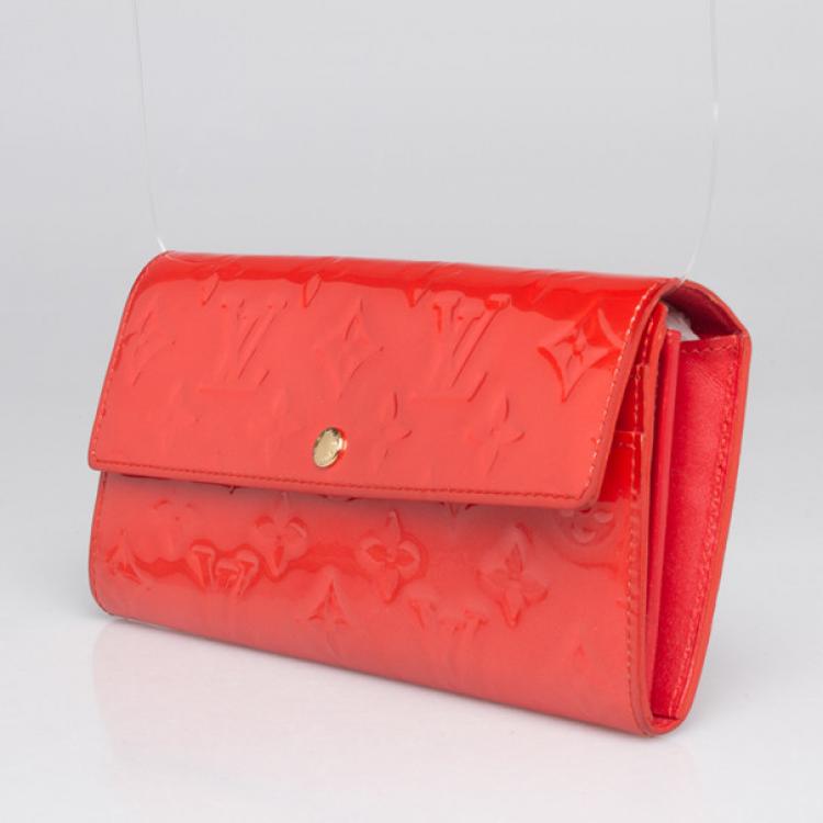 Pre Owned Louis Vuitton Sarah Sunset Orange Vernis Wallet