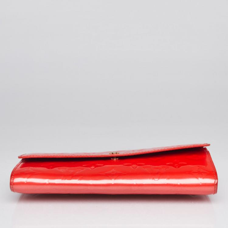 Pre Owned Louis Vuitton Sarah Sunset Orange Vernis Wallet