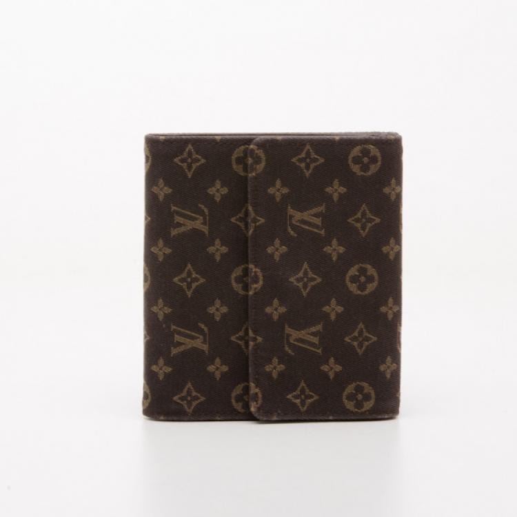 Pre Owned Louis Vuitton Ebene Monogram Mini Lin Wallet