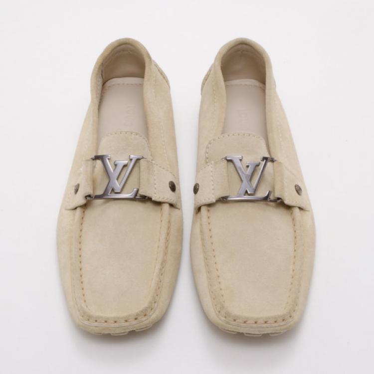 Pre Owned Louis Vuitton Cream Suede Monte Carlo Driving Loafers Size 41