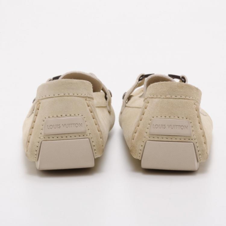 Pre Owned Louis Vuitton Cream Suede Monte Carlo Driving Loafers Size 41