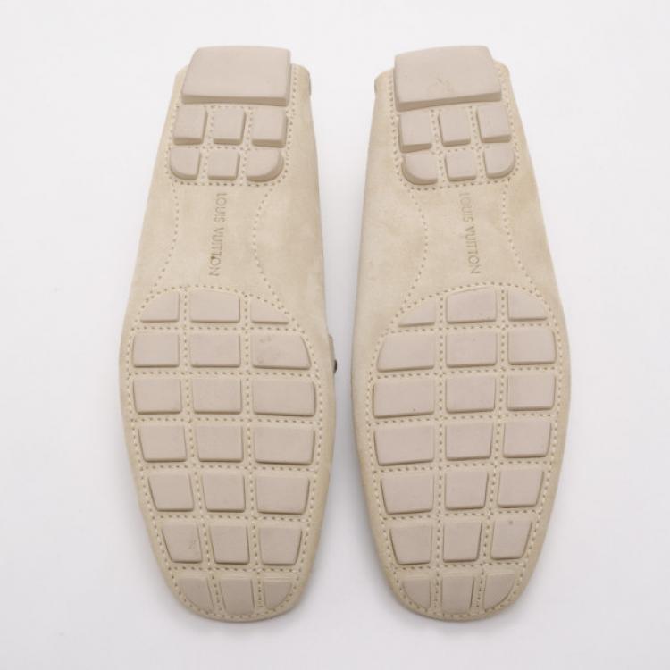 Pre Owned Louis Vuitton Cream Suede Monte Carlo Driving Loafers Size 41