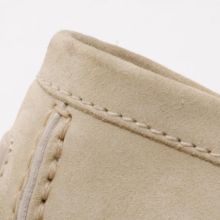 Pre Owned Louis Vuitton Cream Suede Monte Carlo Driving Loafers Size 41
