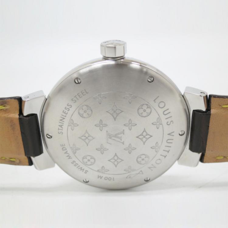 Pre Owned Louis Vuitton Tambour GMT SS Leather Mens Wristwatch 38 MM