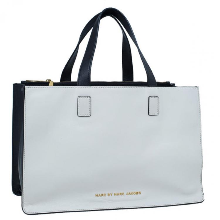 Pre Owned Marc by Marc Jacobs White and Black Leather Tote