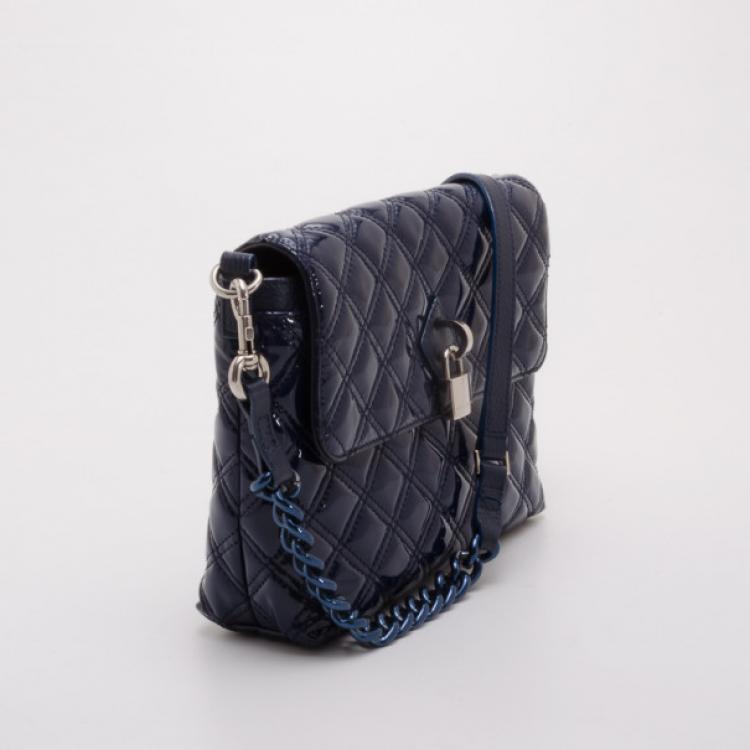 Pre Owned Marc Jacobs Blue Patent Quilted Single Flap Shoulder Bag 