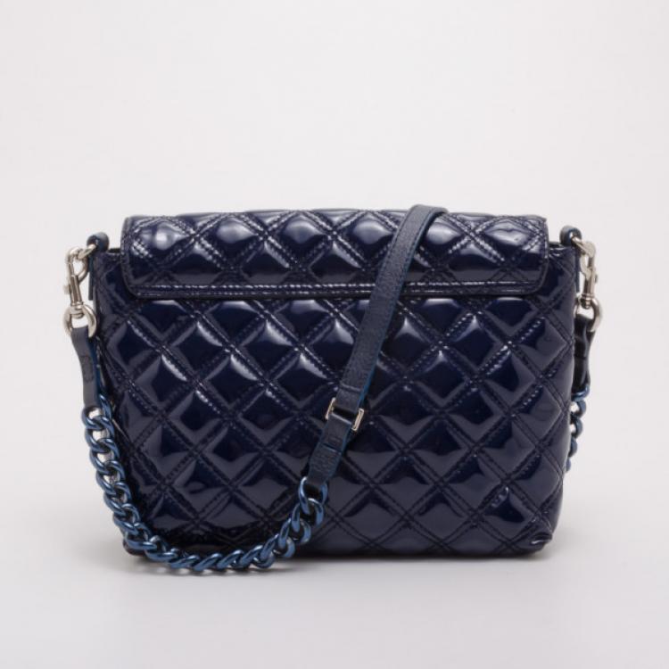 Pre Owned Marc Jacobs Blue Patent Quilted Single Flap Shoulder Bag 