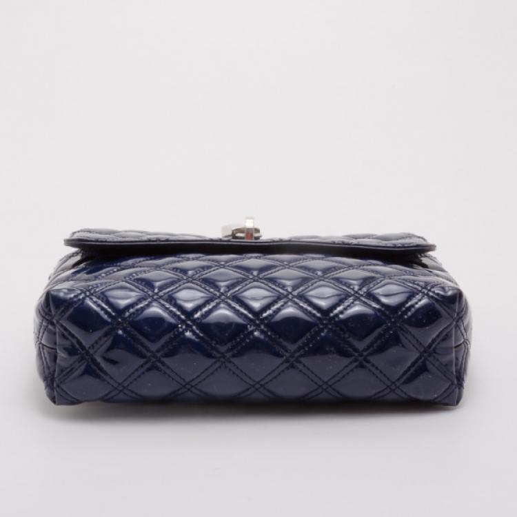 Pre Owned Marc Jacobs Blue Patent Quilted Single Flap Shoulder Bag 