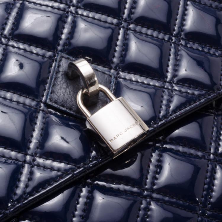 Pre Owned Marc Jacobs Blue Patent Quilted Single Flap Shoulder Bag 
