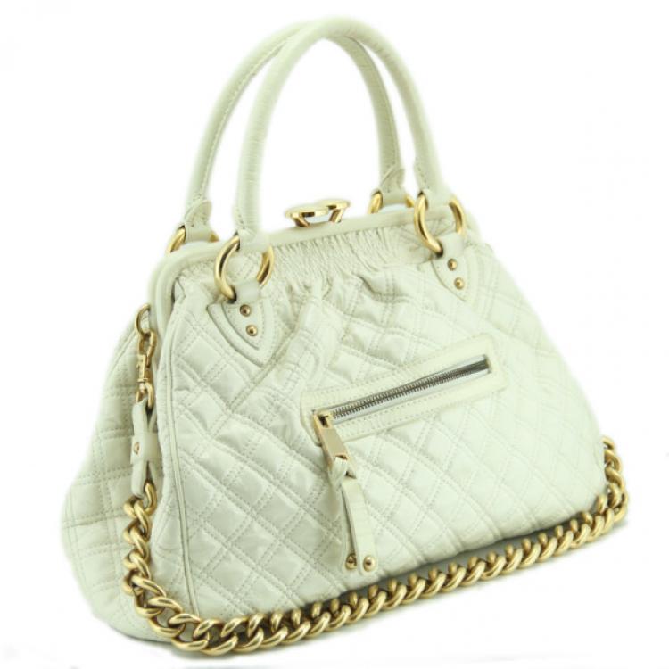 Pre Owned Marc Jacobs White Quilted Leather Stam Bag