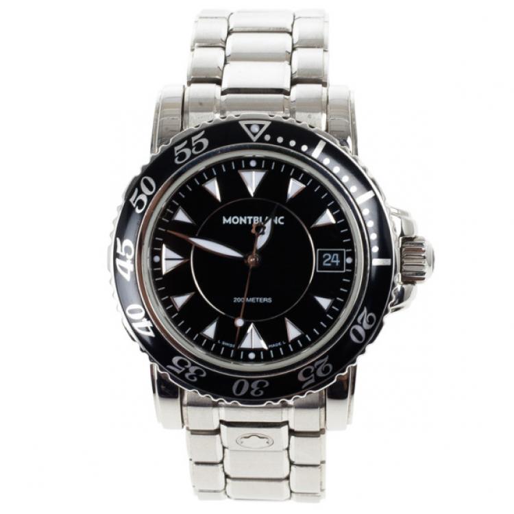 مملوكة مسبقًا Montblanc Black Stainless Steel Sport XXL Automatic Steel Men's Wristwatch 38MM
