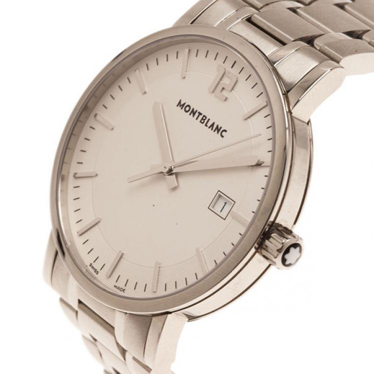 Pre Owned Montblanc White Stainless Steel Star Classique Date Men's Wristwatch 38MM