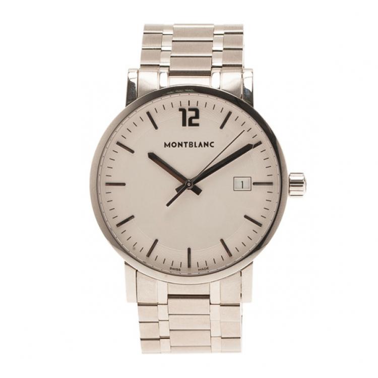Pre Owned Montblanc White Stainless Steel Star Classique Date Men's Wristwatch 38MM
