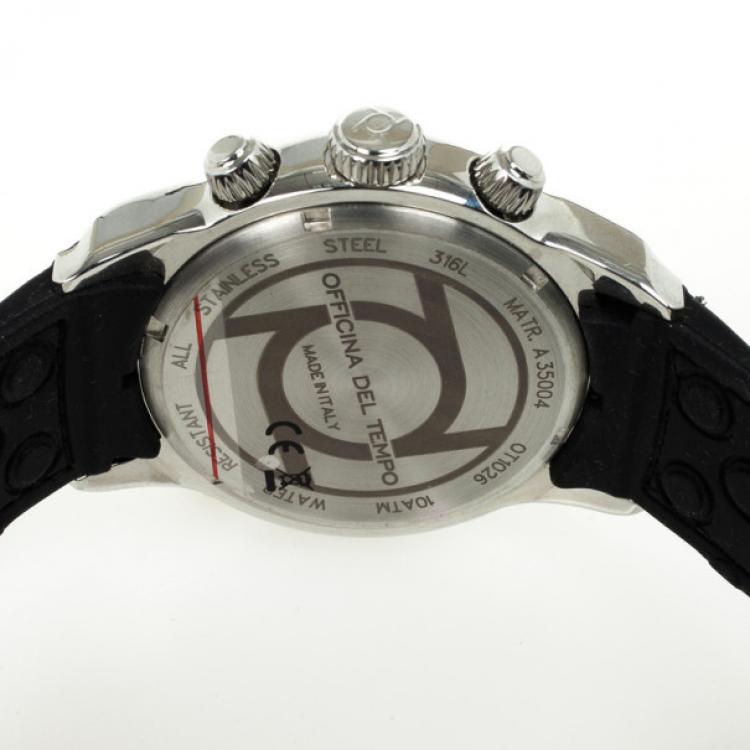 Pre Owned Officina Del Tempo SS Leather Chronograph Mens Wristwatch 44MM