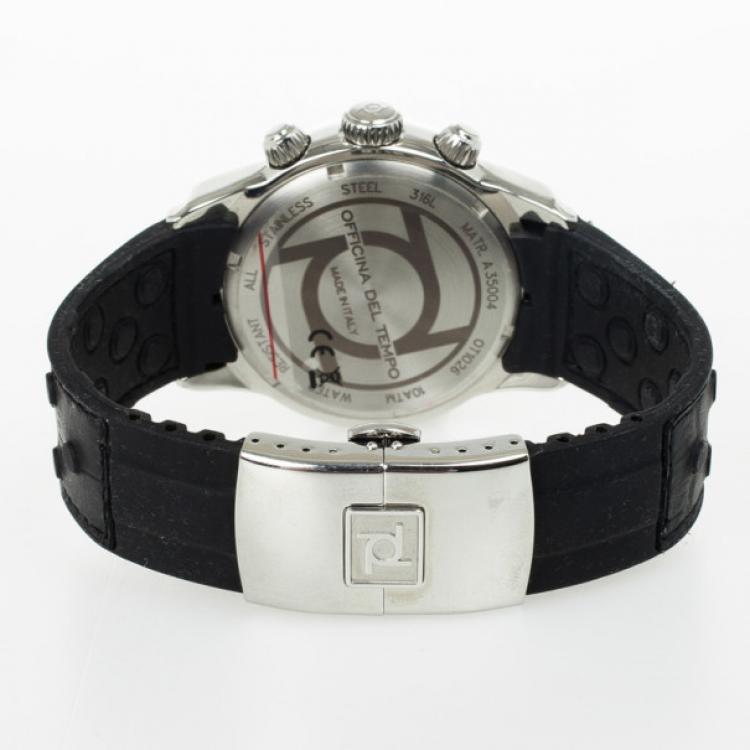 Pre Owned Officina Del Tempo SS Leather Chronograph Mens Wristwatch 44MM