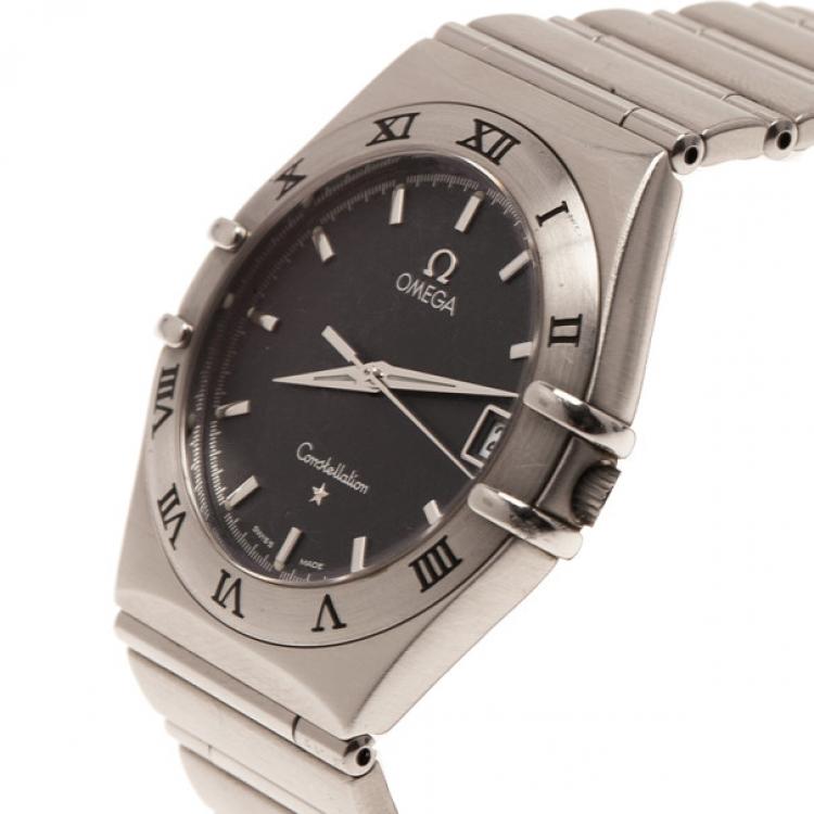 Pre Owned Omega Black Stainless Steel Constellation Women's Wristwatch 32MM