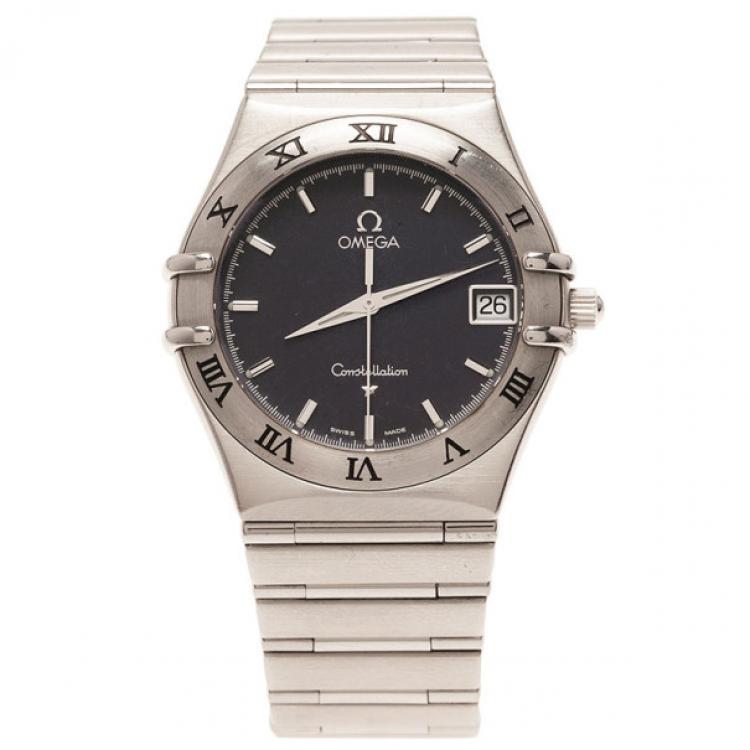 Pre Owned Omega Black Stainless Steel Constellation Women's Wristwatch 32MM