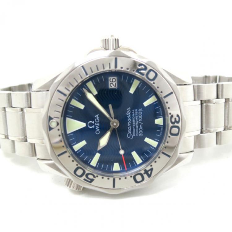 Pre Owned Omega Seamaster Helium Escapement SS Blue Mens Wristwatch