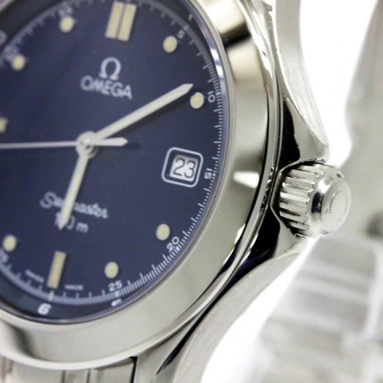 Pre Owned Omega Blue Stainless Steel Seamaster Men's Wristwatch 36MM