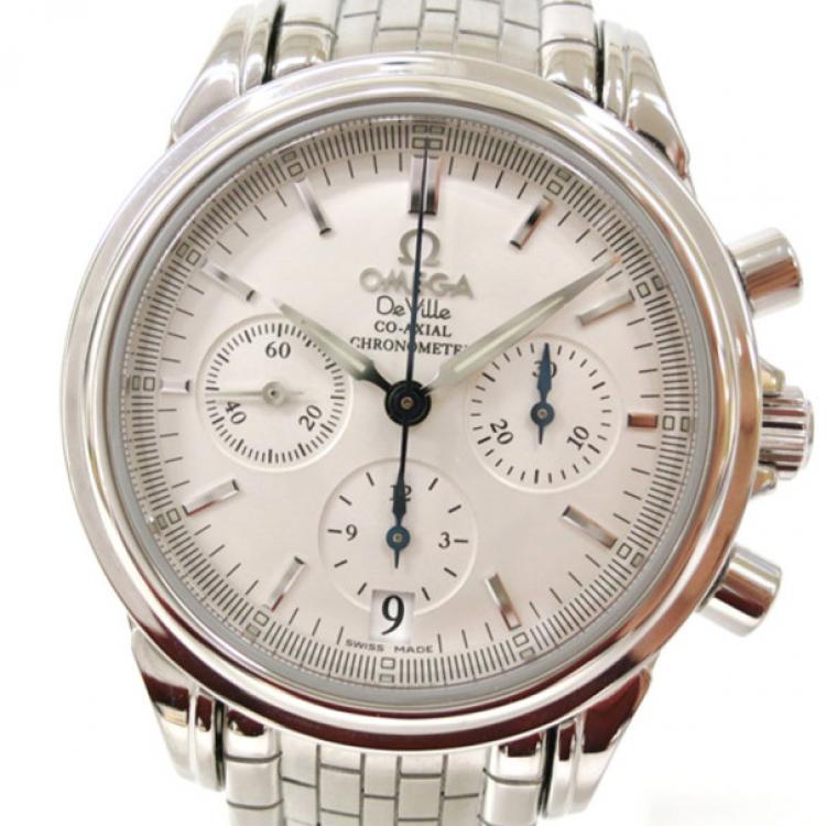 Pre Owned Omega De Ville Co-Axial Chronograph Wristwatch Silver Mens 