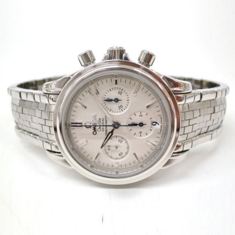Pre Owned Omega De Ville Co-Axial Chronograph Wristwatch Silver Mens 