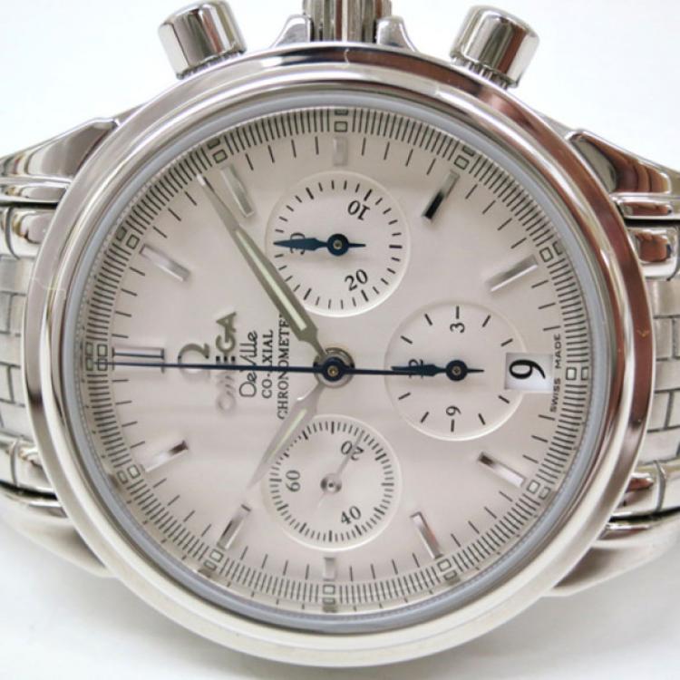 Pre Owned Omega De Ville Co-Axial Chronograph Wristwatch Silver Mens 