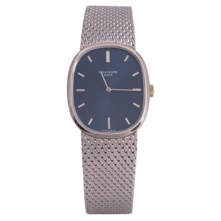 Pre Owned Patek Philippe Ellipse 18 K White Gold Power Reserve Mens Wristwatch 31 MM
