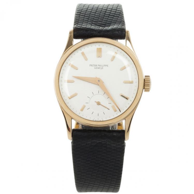 Pre Owned Patek Philippe 18 K Yellow Gold Calatrava Vintage Mens Wristwatch 33 MM