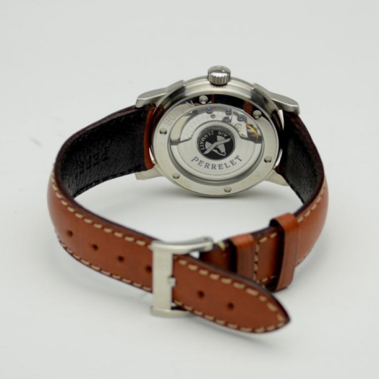 Pre Owned Perrelet Brown Leather Air Zermatt Black & Silver Mens Wristwatch