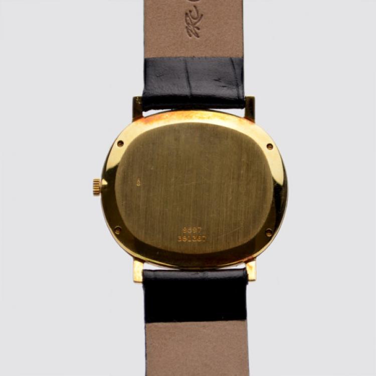Pre Owned Piaget Damier MOP 18 K Yellow Gold Leather Womens Wristwatch 34 MM