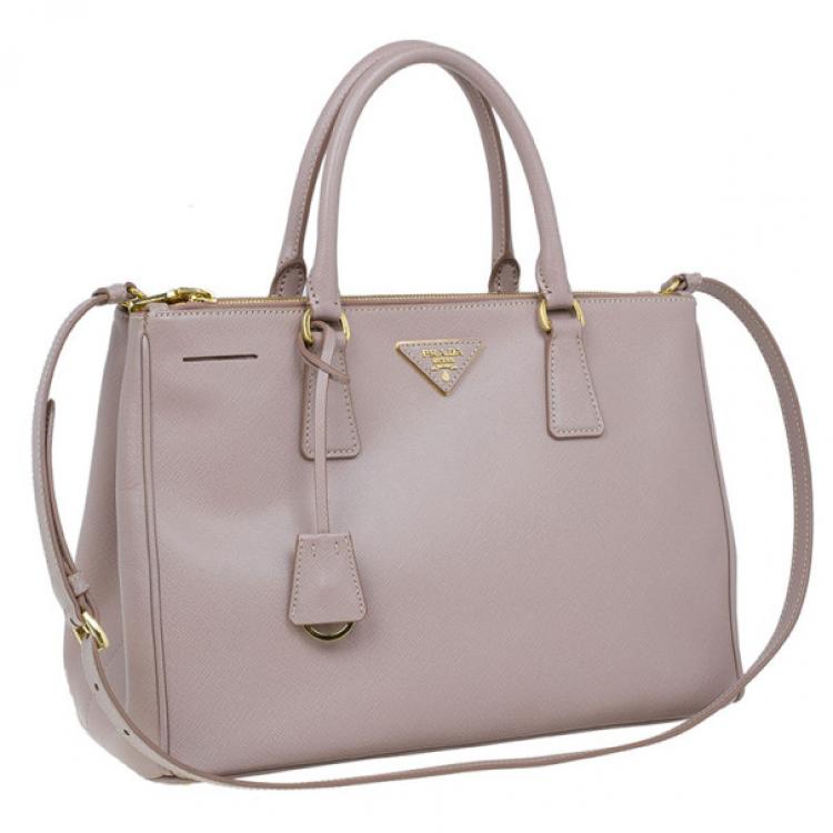 Pre Owned Prada Pink Saffiano Lux Double Zip Tote