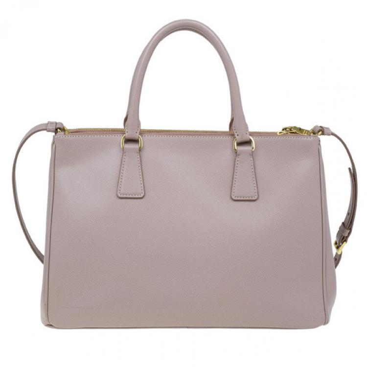 Pre Owned Prada Pink Saffiano Lux Double Zip Tote