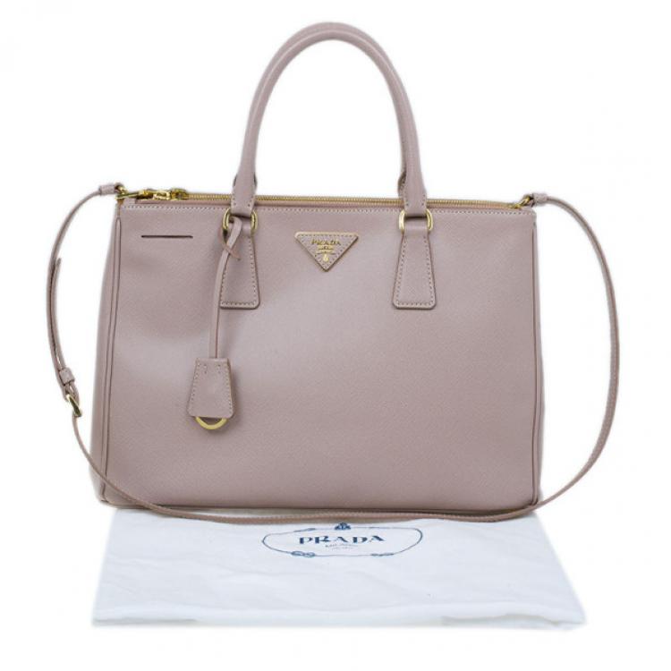 Pre Owned Prada Pink Saffiano Lux Double Zip Tote