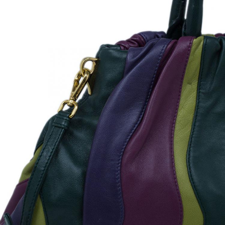 Pre Owned Prada Multicolored Nappa Stripes Tote