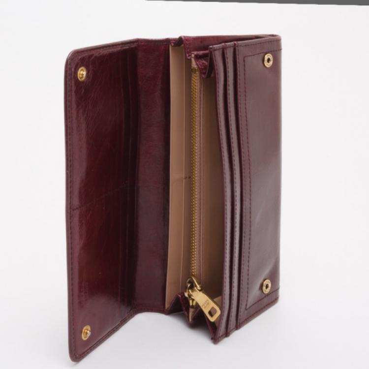 Pre Owned Prada Burgundy Glazed Leather Wallet