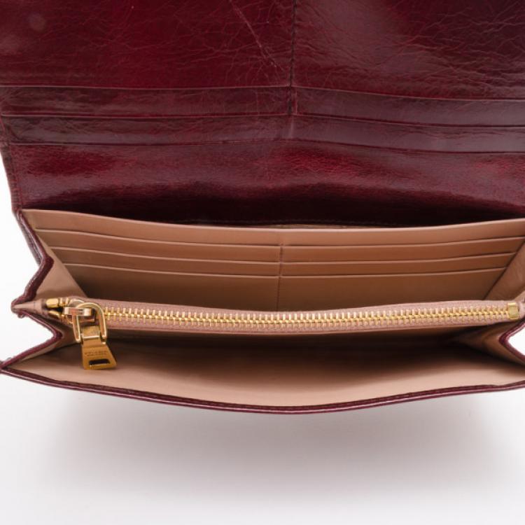 Pre Owned Prada Burgundy Glazed Leather Wallet