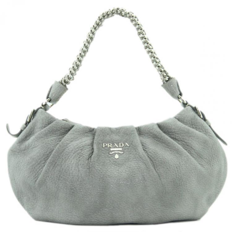 Prada Beige Cervo Lux Leather Woven Chain Hobo Prada