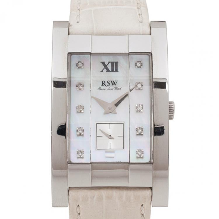 Rama Swiss Watch 9920 Mother of Pearl SS eather Womens Wristwatch 