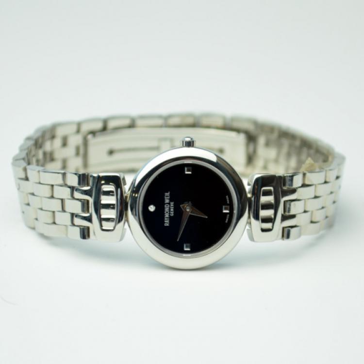 Pre Owned Raymond Weil SS Black Ladies Wristwatch 